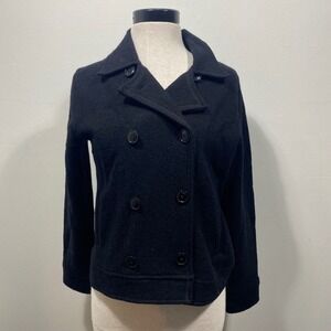 Vrg Y2K GAP Womens Medium 100% Wool Double Breasted Pea Coat Black Jacket Preppy